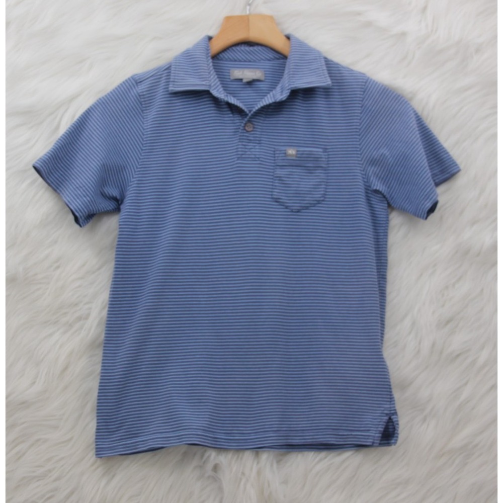 Boys Fish Hippie Polo Shirt Blue Stripes Cotton Stretch Size S/8 Preppy Classic